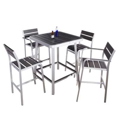 Plastic Wood Top Garden Bistro Height Set Table Bar Outdoor With Bar Stools